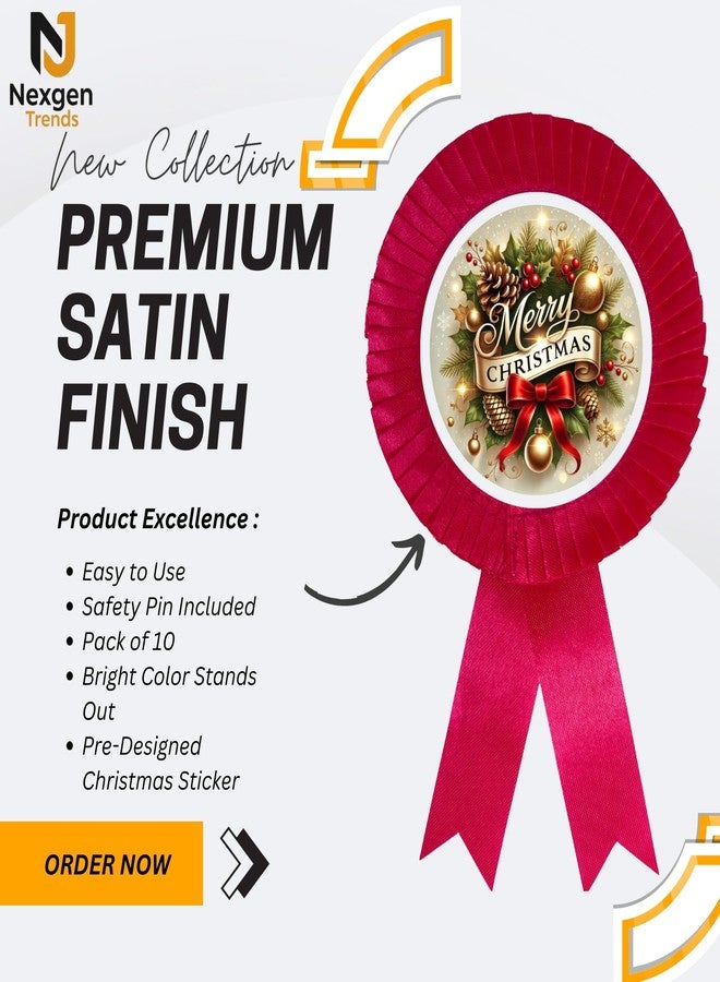 NEXGEN TRENDS Single Line Christmas Satin Ribbon Badge with Merry Christmas Logo - Premium Event Badge for Kids, Schools, Office Parties & Carol Programs (Pack of 10) (Magenta Pink) - Image 2